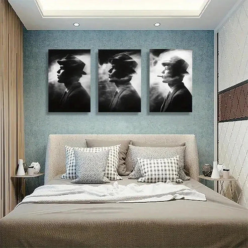 3pcs Vintage Noir Smoking Man Cinematic Perfect Wall Art Set Canvas Unframed - High Quality Print 100% Australian Made Wall Canvas