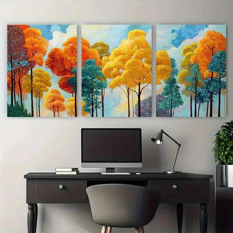 3pcs Autumn Glow Trees Sunrise Landscape Perfect Wall Art Set Canvas Framed 50x70cm - High Quality Print 100% Australian Made Wall Canvas Ready to Hang - Bella Home Decor