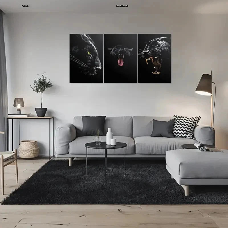 3pcs Black Panther Modern Animal Metal Print Ready to Hang Art - Bella Home Decor