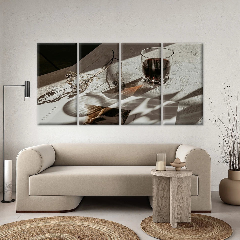 4pcs Modern Neutral Still Life Wine Glass Wall Art Canvas Framed 45x80cm - High Quality Print 100% Australian Made Wall Canvas Ready to Hang