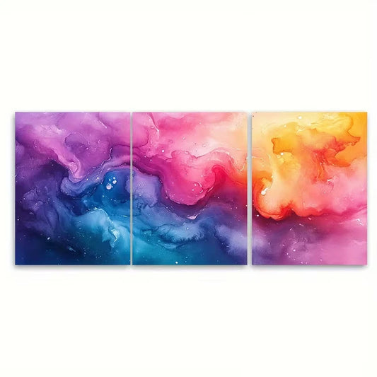 3pcs Vibrant Abstract Watercolor Metal Print Ready to Hang Art