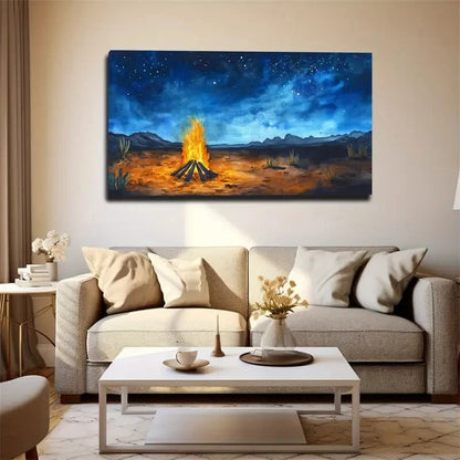 Starry Night Sky with Burning Wall Art Canvas Office Home Room Framed 120x60cm - Bella Home Decor