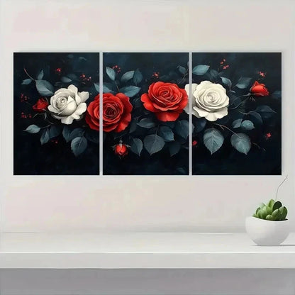 3pcs Elegant Rose Dark Background Art j  Wall Art Set Canvas Framed 40x60cm - High Quality Print 100% Australian Made Wall Canvas Ready to Hang