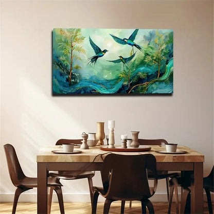 Realistic Blue And Green Nature Wall Art Canvas Office Home Room Framed 120x60cm