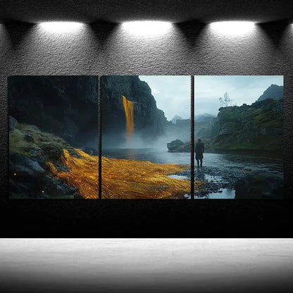 3pcs The Water Surface Under Cliff Metal Print Ready to Hang Art