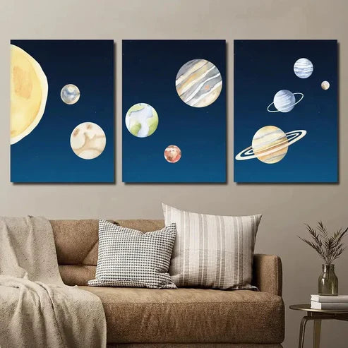 3pcs Navy Blue Starry Sky Planet Perfect Wall Art Canvas Unframed - High Quality Print 100% Australian Made Wall Canvas