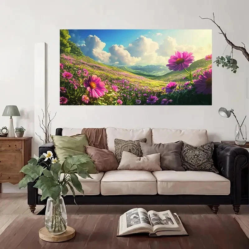 Vibrant Wildflower Fields Wall Art Canvas Office Home Room Framed 120x60cm