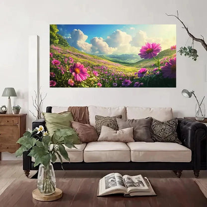 Vibrant Wildflower Fields Wall Art Canvas Office Home Room Framed 120x60cm