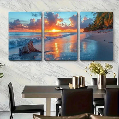 3pcs Serene Rincon Beach Sunset Perfect Wall Art Set Canvas Framed 50x70cm - High Quality Print 100% Australian Made Wall Canvas Ready to Hang