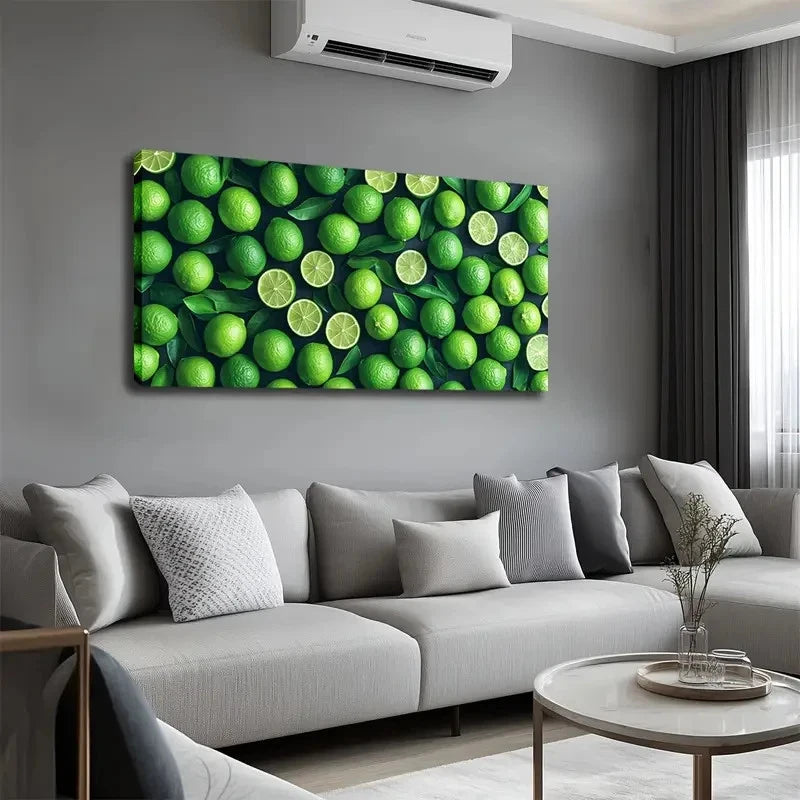 Vibrant Green Lemons & Limes Wall Art Canvas Office Home Room Framed 120x60cm