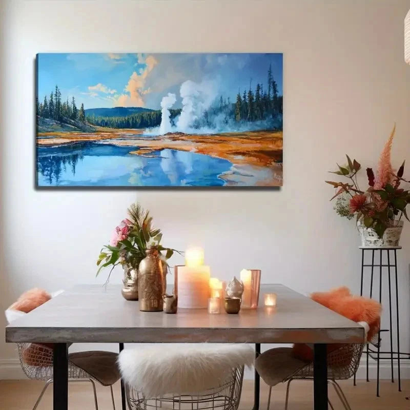 Lake Geothermal Landscape Wall Art Canvas Office Home Room Framed 120x60cm