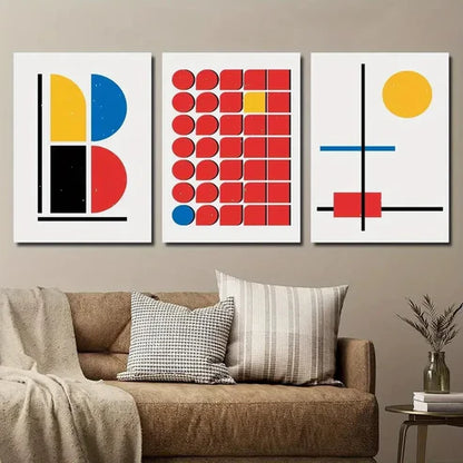 3pcs Blue and Yellow Creative Shapes  Wall Art Set Canvas Unframed - High Quality Print 100% Australian Made Wall Canvas - Bella Home Decor