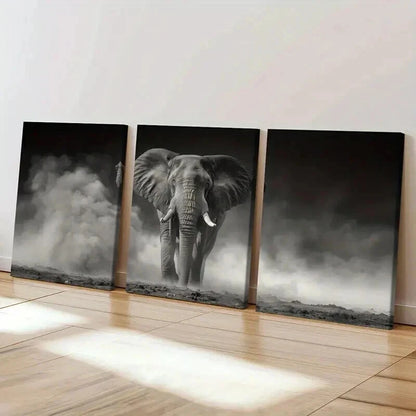 3pcs Majestic Elephant Stormy Sky Dramatic Wall Art Set Canvas Framed 50x70cm - High Quality Print 100% Australian Made Wall Canvas Ready to Hang - Bella Home Decor