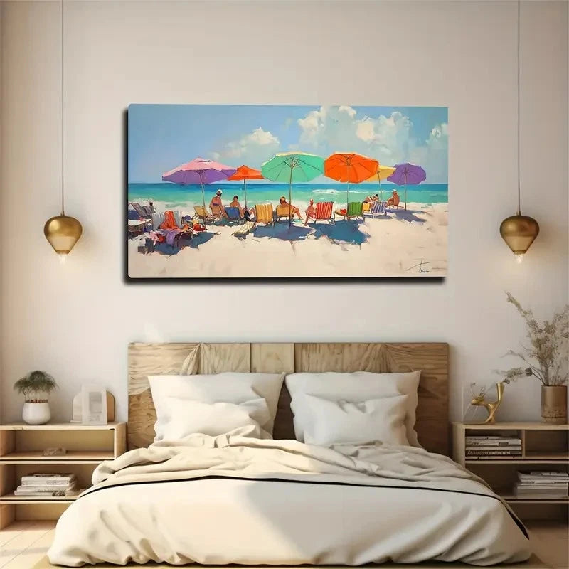Seaside Play Travelers Wall Art Canvas Office Home Room Framed 120x60cm