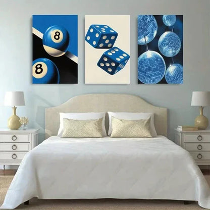 3pcs Billiard Balls, Dice, And a Disco Wall Art Canvas Unframed - High Quality Print 100% Australian Made Wall Canvas - Bella Home Decor