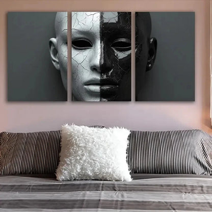 3pcs Black And White Mask Design Wall Art Set Canvas Framed 60x90cm - High Quality Print 100% Australian Made Wall Canvas Ready to Hang - Bella Home Decor