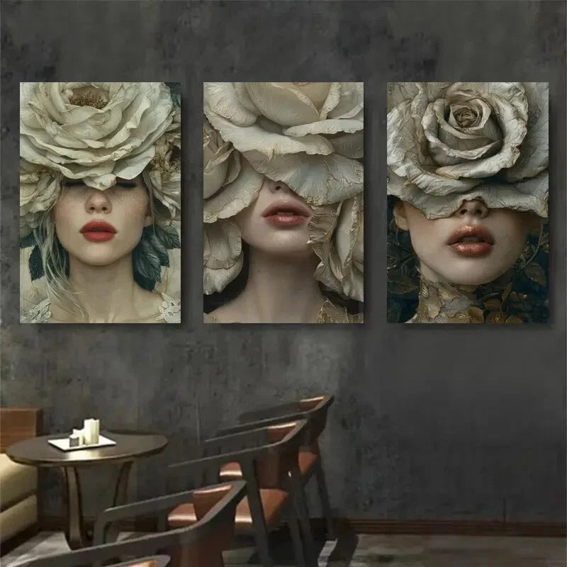 3pcs Dreamy Neutral Tones Headpieces Perfect Wall Art Set Canvas Framed 40x60cm - High Quality Print 100% Australian Made Wall Canvas Ready to Hang - Bella Home Decor