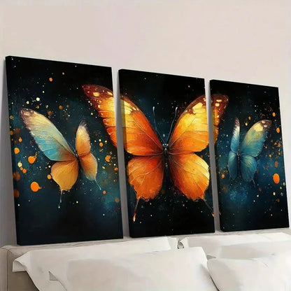 3pcs Butterfly Painting with Kits Golden Wall Art Set Canvas Framed 60x90cm - High Quality Print 100% Australian Made Wall Canvas Ready to Hang - Bella Home Decor