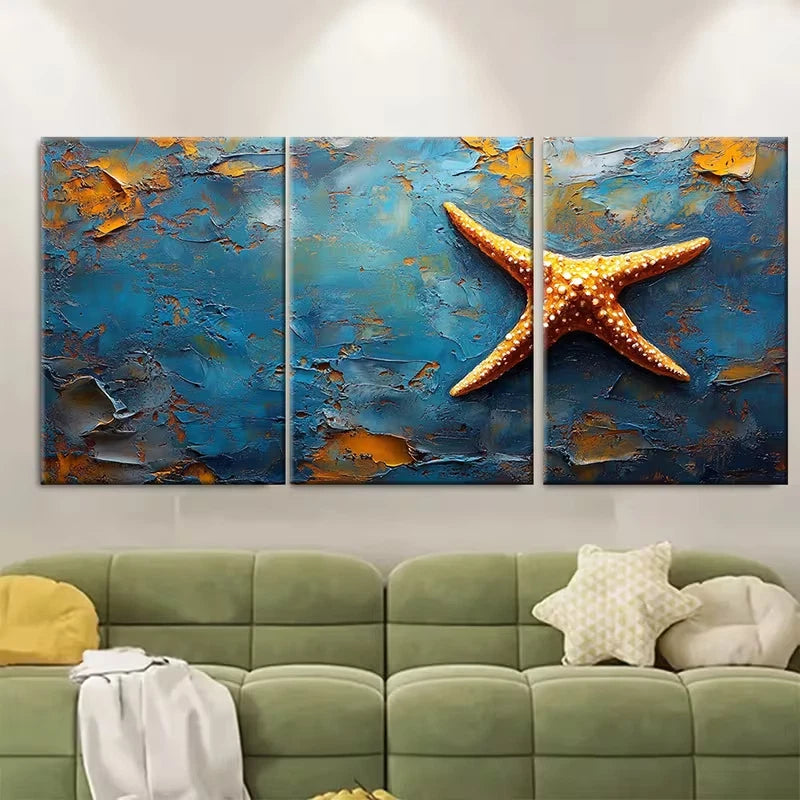 3pcs Starfish Painting Metal Print Ready to Hang Art