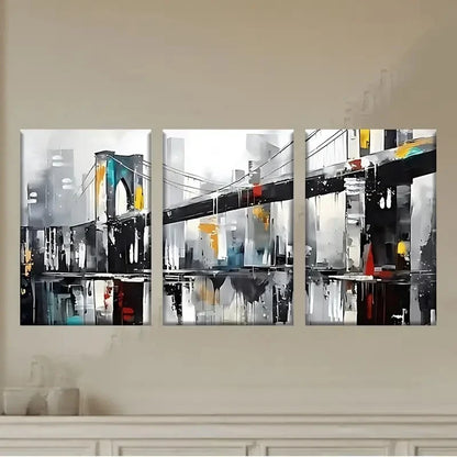 3pcs a painting of a cityscape with a bridge Wall Art Set Canvas Framed 60x90cm - High Quality Print 100% Australian Made Wall Canvas Ready to Hang - Bella Home Decor