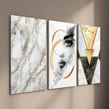 3pcs Beautiful Female Face Marble Texture Wall Art Set Canvas Unframed - High Quality Print 100% Australian Made Wall Canvas