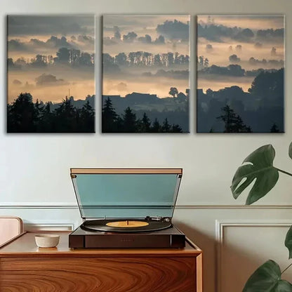 3pcs Misty Forest & Small Town Decoration Wall Art Canvas Unframed - High Quality Print 100% Australian Made Wall Canvas