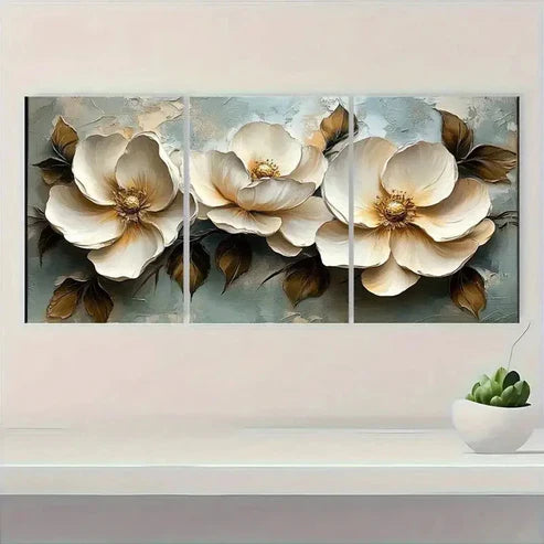 3pcs White Flower Beauty F  Wall Art Set Canvas Unframed - High Quality Print 100% Australian Made Wall Canvas - Bella Home Decor