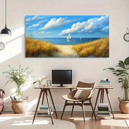 Sailboats & Beach Landscape Wall Art Canvas Office Home Room Framed 120x60cm - Bella Home Decor