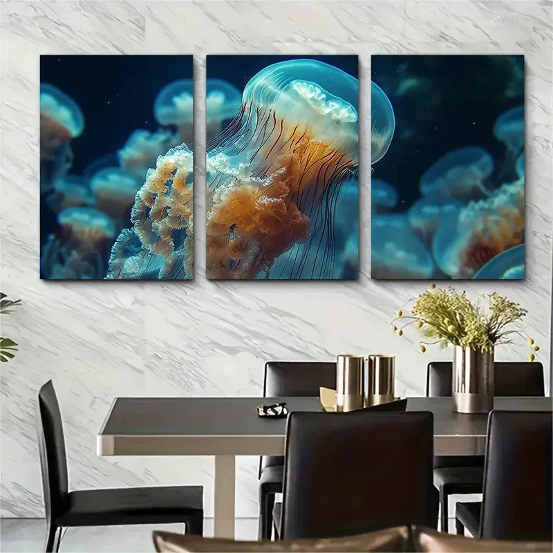 3pcs Ethereal White Jellyfish Swarm Perfect Wall Art Set Canvas Framed 40x60cm - High Quality Print 100% Australian Made Wall Canvas Ready to Hang