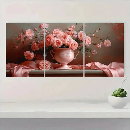 3pcs Pink Roses and Peonie RP Wall Art Set Canvas Unframed - High Quality Print 100% Australian Made Wall Canvas