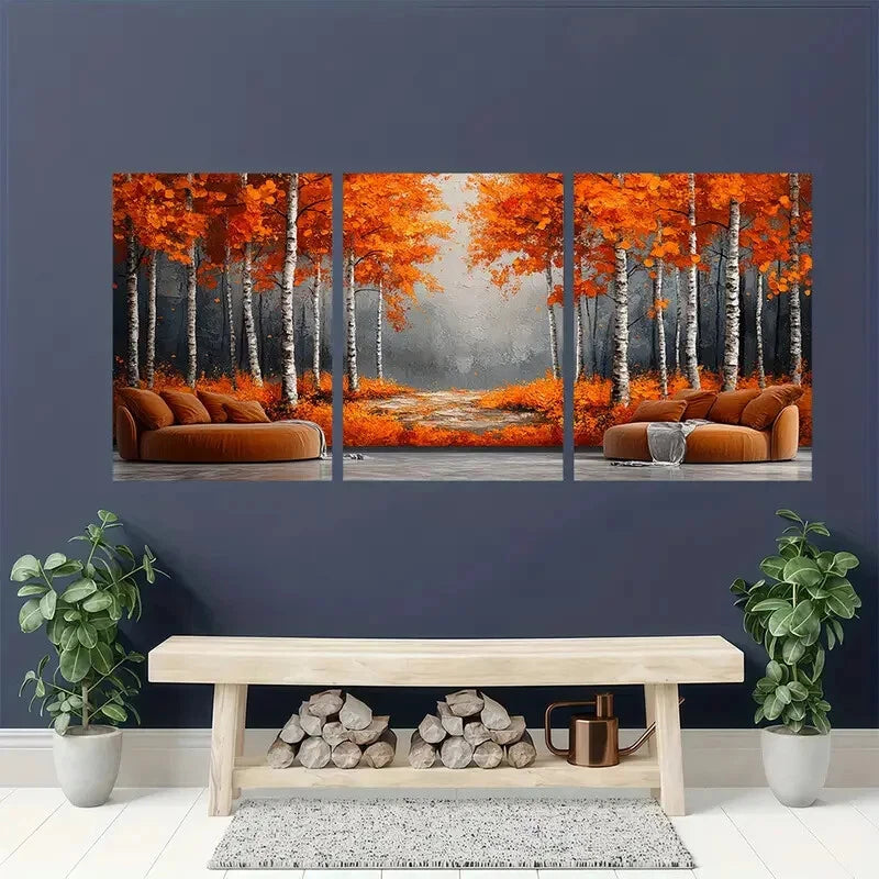 3pcs Vibrant Orange & Golden Leaves Wall Art Set Canvas Framed 40x60cm - High Quality Print 100% Australian Made Wall Canvas Ready to Hang - Bella Home Decor