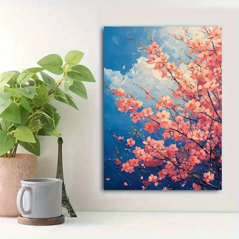 Beautiful Vibrant Cherry Blossom Tree Painting 40x60cm Metal Print Ready to Hang
