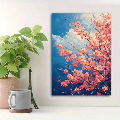 Beautiful Vibrant Cherry Blossom Tree Painting 40x60cm Metal Print Ready to Hang