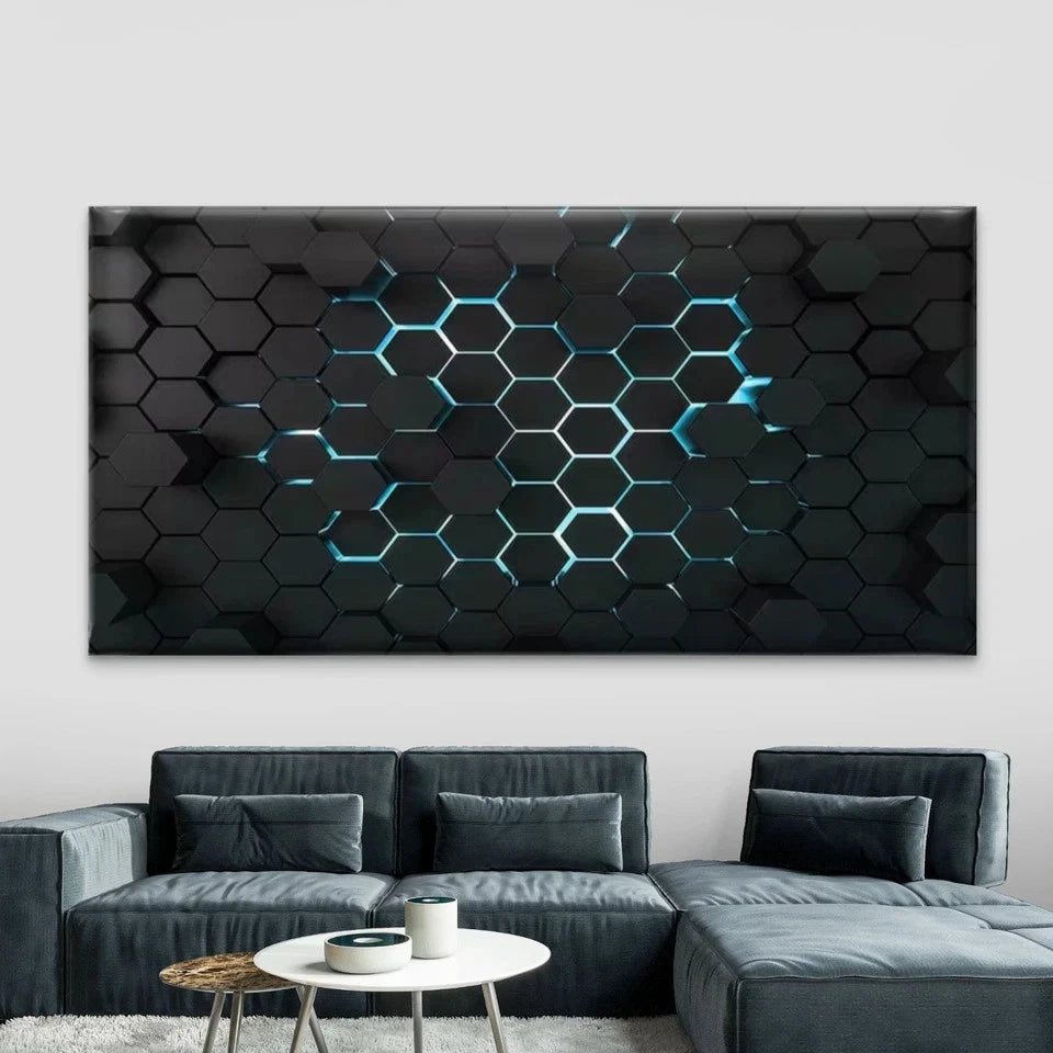 Modern & Hexagonal Geometric Wall Art Canvas Office Home Room Framed 120x60cm - Bella Home Decor