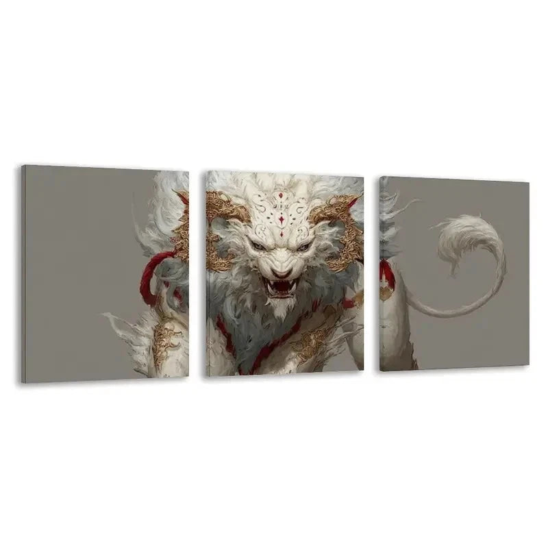 3pcs The Majestic Mythical Beast With Horns   Wall Art Set Canvas Framed 50x70cm - High Quality Print 100% Australian Made Wall Canvas Ready to Hang - Bella Home Decor