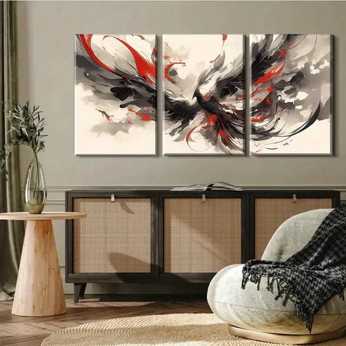 3pcs Dynamic Black and Red Wings Fluid Wall Art Canvas Unframed - High Quality Print 100% Australian Made Wall Canvas - Bella Home Decor