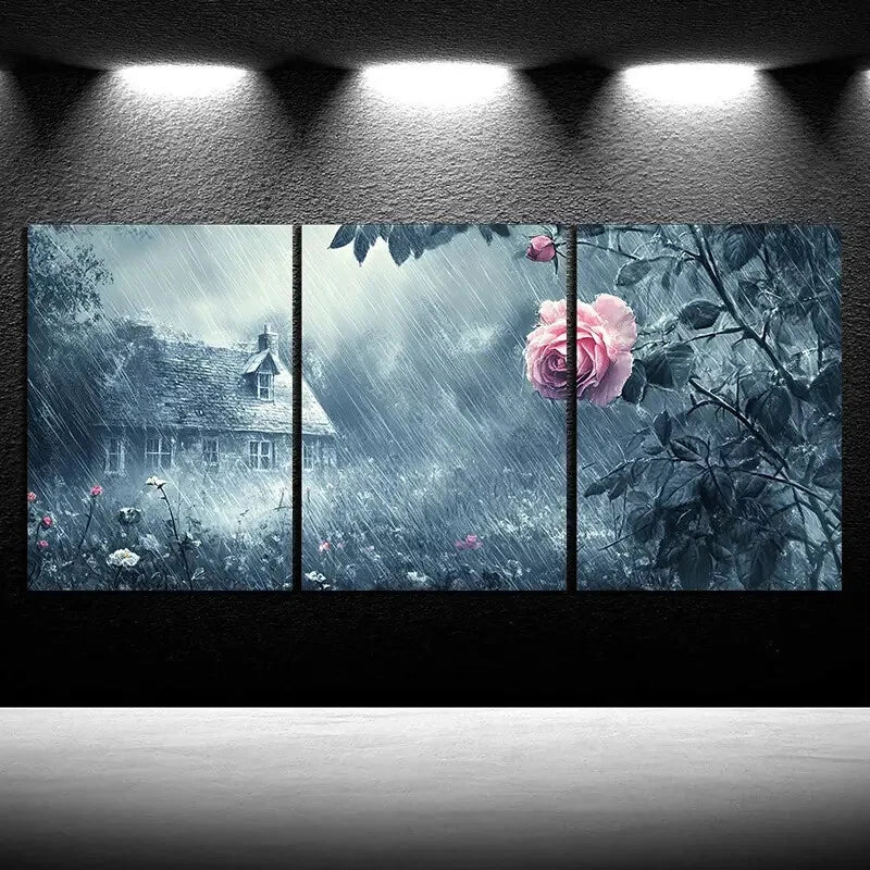 3pcs Rose in the Rain Farmhouse Metal Print Ready to Hang Art - Bella Home Decor