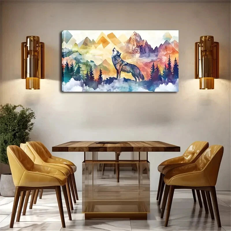 Modern Minimalist Wolcf Howling Wall Art Canvas Office Home Room Framed 120x60cm - Bella Home Decor