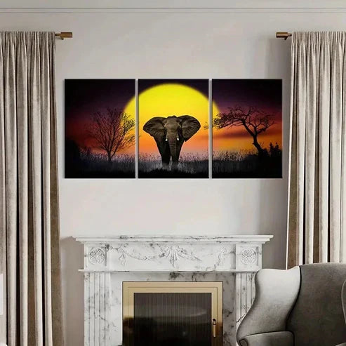 3pcs African Elephant Sunset Modern Wall Art Canvas Unframed - High Quality Print 100% Australian Made Wall Canvas - Bella Home Decor