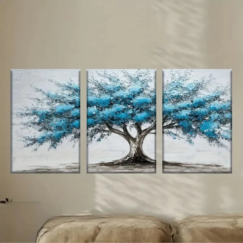 3pcs Blue Tree Abstract Art, Polyester Wall Art Set Canvas Framed 40x60cm - High Quality Print 100% Australian Made Wall Canvas Ready to Hang - Bella Home Decor