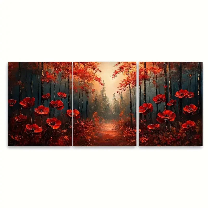3pcs Abstract Red & Orange Trees VU   Wall Art Set Canvas Framed 50x70cm - High Quality Print 100% Australian Made Wall Canvas Ready to Hang - Bella Home Decor