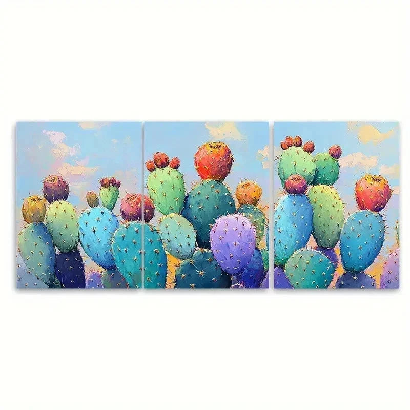 3pcs Colorful Cactus Painting X Wall Art Set Canvas Framed 60x90cm - High Quality Print 100% Australian Made Wall Canvas Ready to Hang - Bella Home Decor