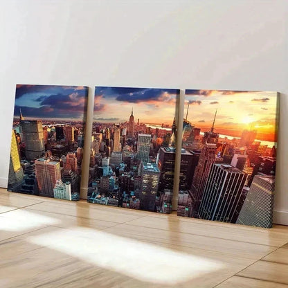 3pcs New York Empire State Building Wall Art Set Canvas Framed 60x90cm - High Quality Print 100% Australian Made Wall Canvas Ready to Hang