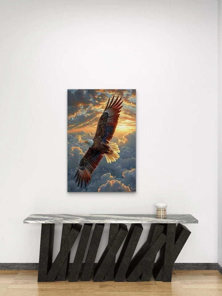 Eagle Soaring at Sunset Sky Metal Print Ready to Hang