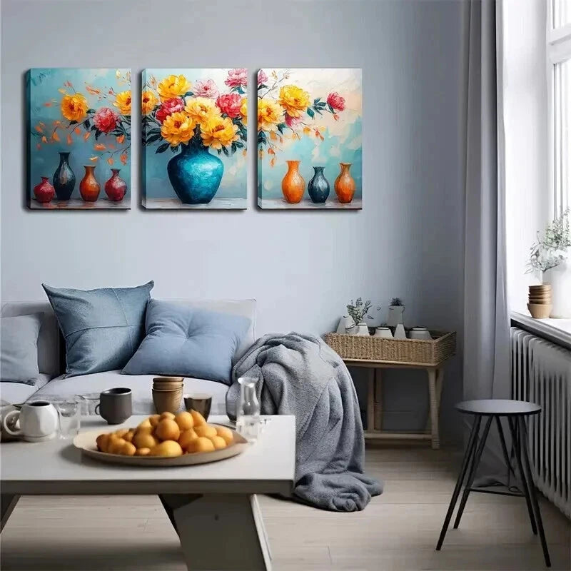 3pcs Realistic Style Triplet Vase Perfect Wall Art Set Canvas Framed 50x70cm - High Quality Print 100% Australian Made Wall Canvas Ready to Hang - Bella Home Decor
