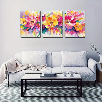 3pcs Bright Colors Splash Flower  Wall Art Set Canvas Unframed - High Quality Print 100% Australian Made Wall Canvas - Bella Home Decor