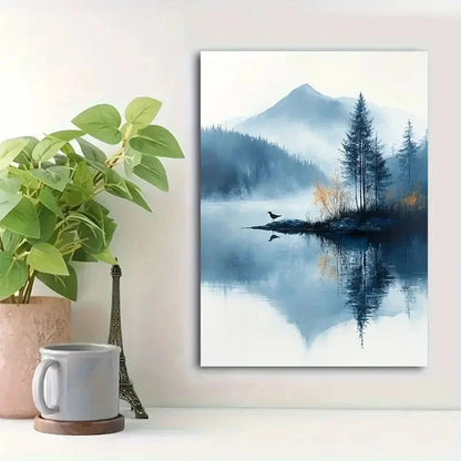 Beautiful Calm Lake Reflection Modern Painting 40x60cm Metal Print Ready to Hang - Bella Home Decor