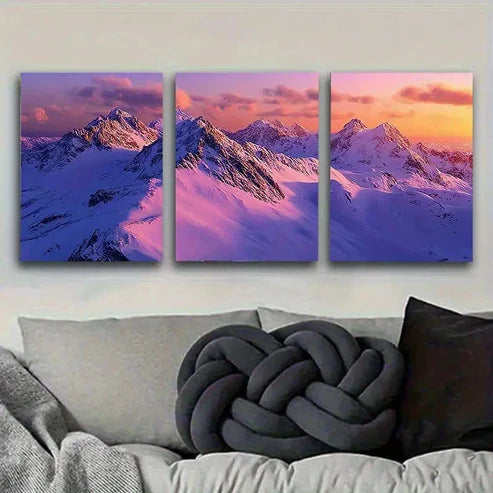 3pcs Sunrise Over Snowy Mountains Wall Art Set Canvas Unframed - High Quality Print 100% Australian Made Wall Canvas - Bella Home Decor