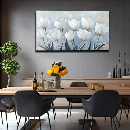 Elegant White Tulips Modern Wall Art canvas office home room framed 120x60cm