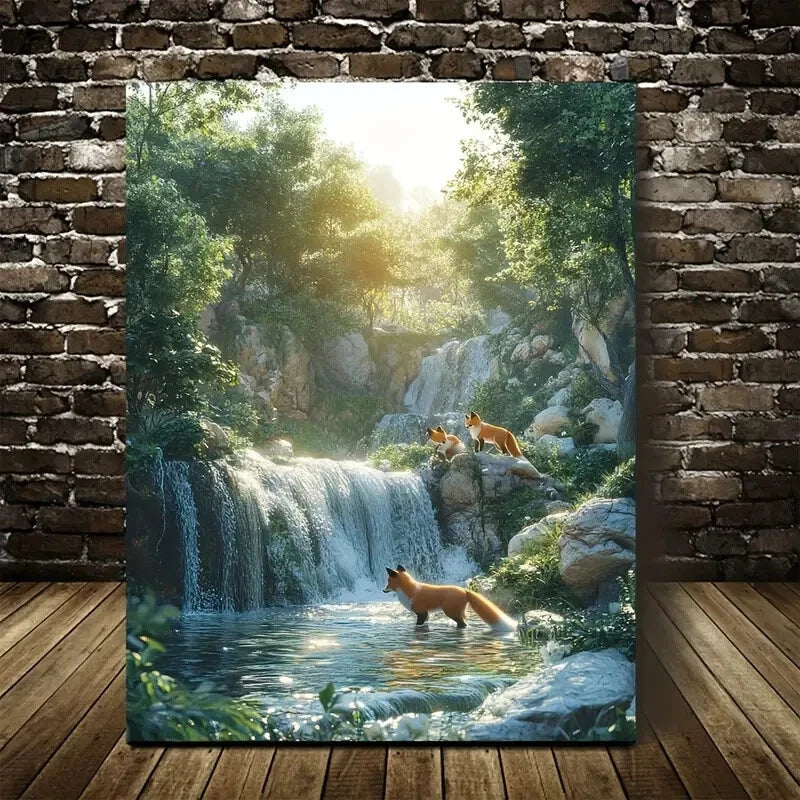Cyberpunk Foxes Canvas Painting with Pine Painting 40x60cm Metal Print Ready to Hang - Bella Home Decor